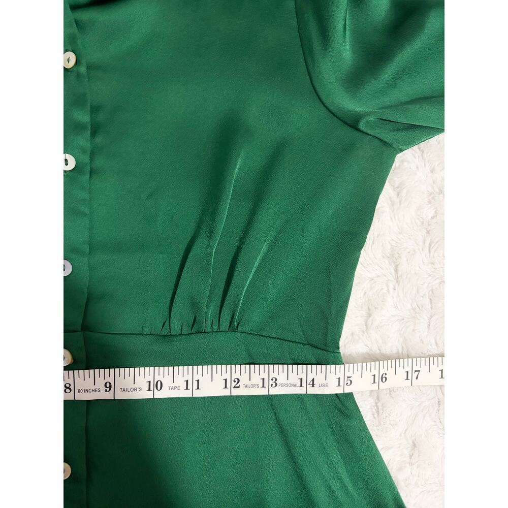 Modcloth Gilli Green Satin Long Sleeve Button-down Party A-line Dress M - Picture 8 of 9